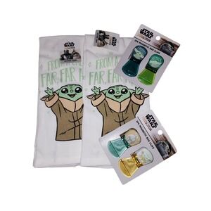Star Wars Mandalorian Grogu Kitchen Towels and Magnetic Bag Clips 6pc Bundle